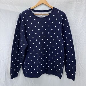 Classic Navy Blue Polka Dot Sweater Croft & Barrow XXL Preppy Knit Crewneck